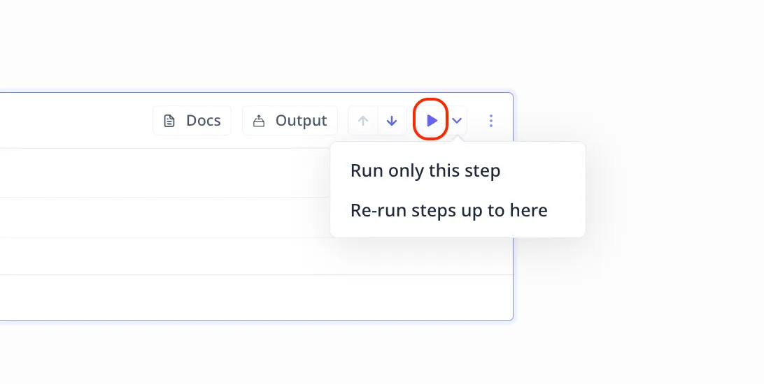 A single step being run from the step menu