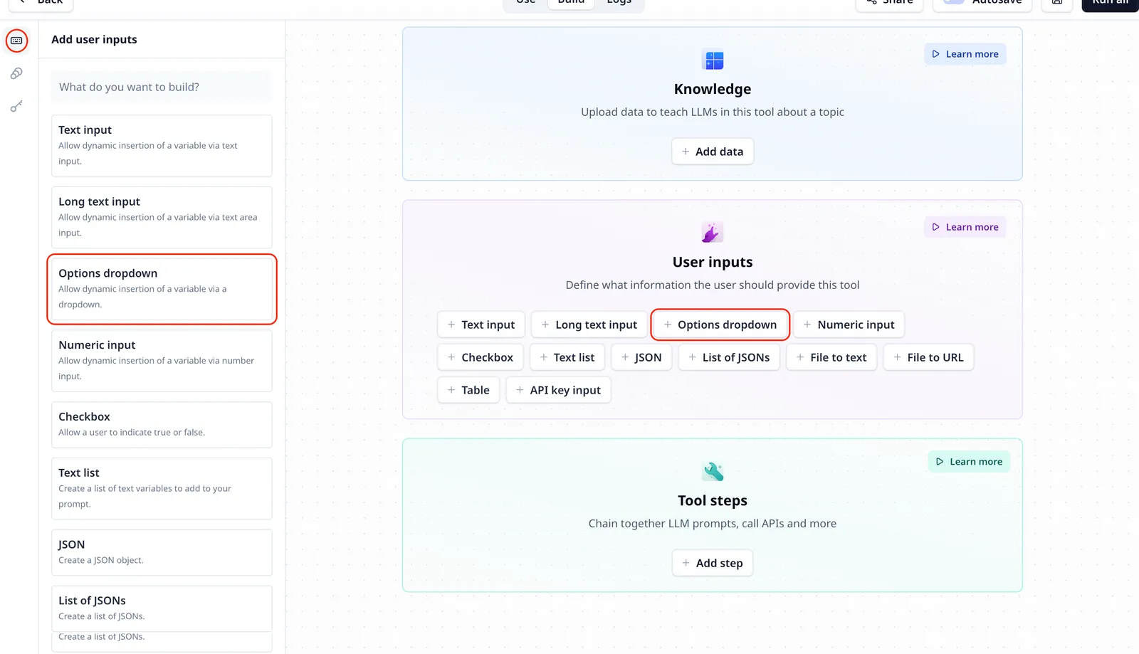 Drop down input
