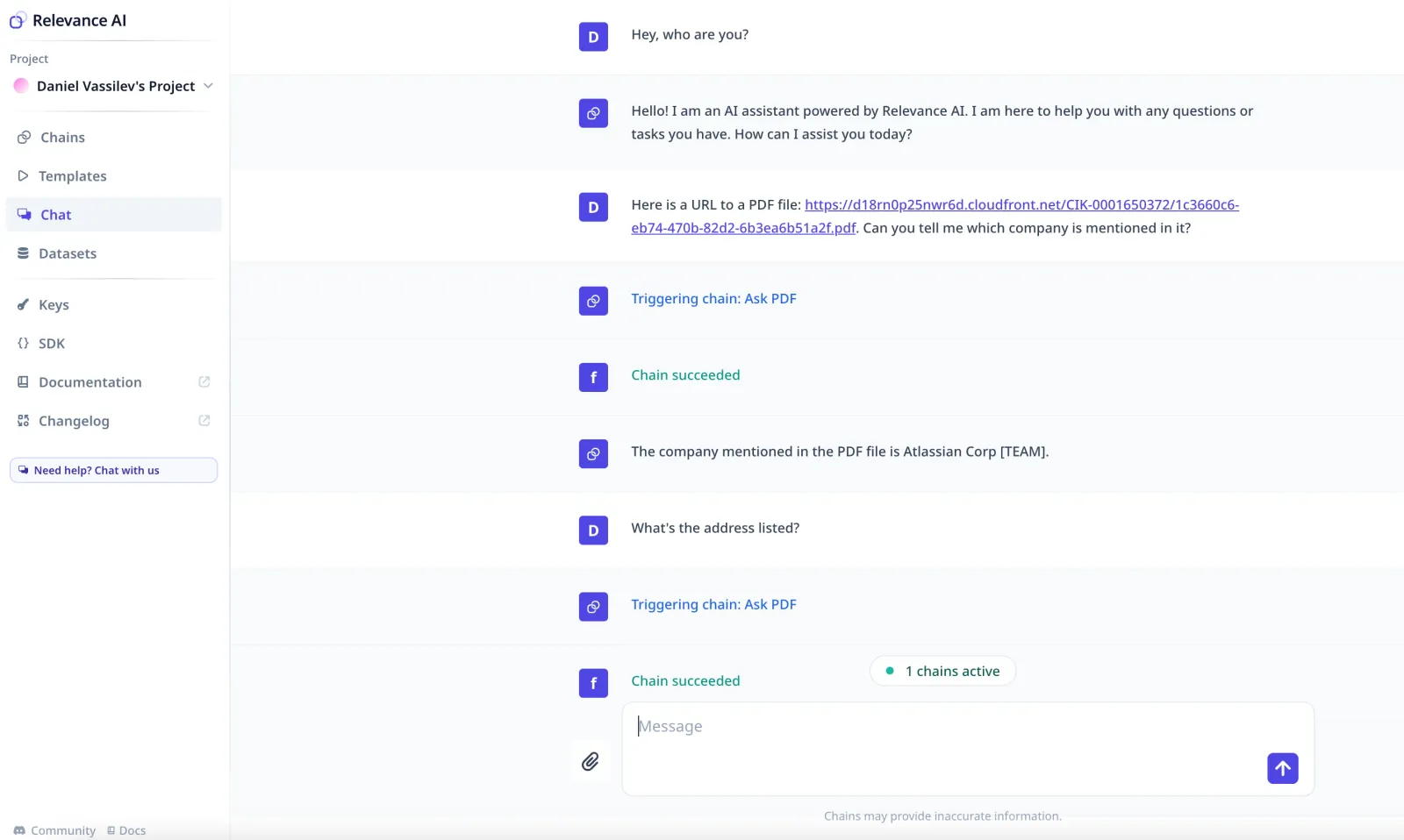 Private chat assistant with access to your chains
