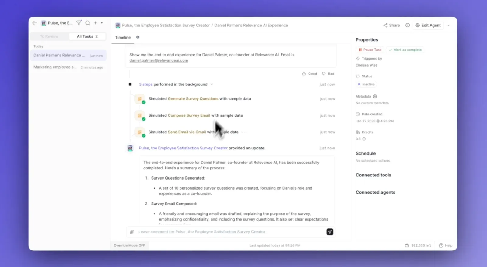 Simulate the entire agent creation process—in real time!