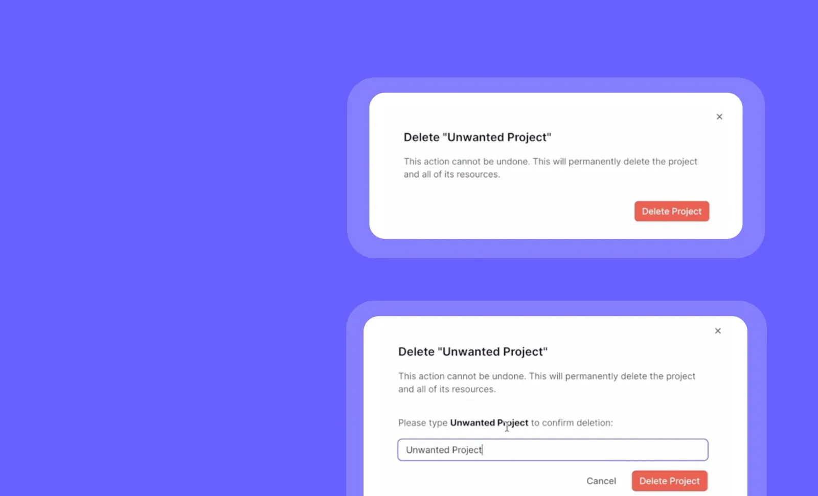 Delete projects to keep your workspace clean and organized