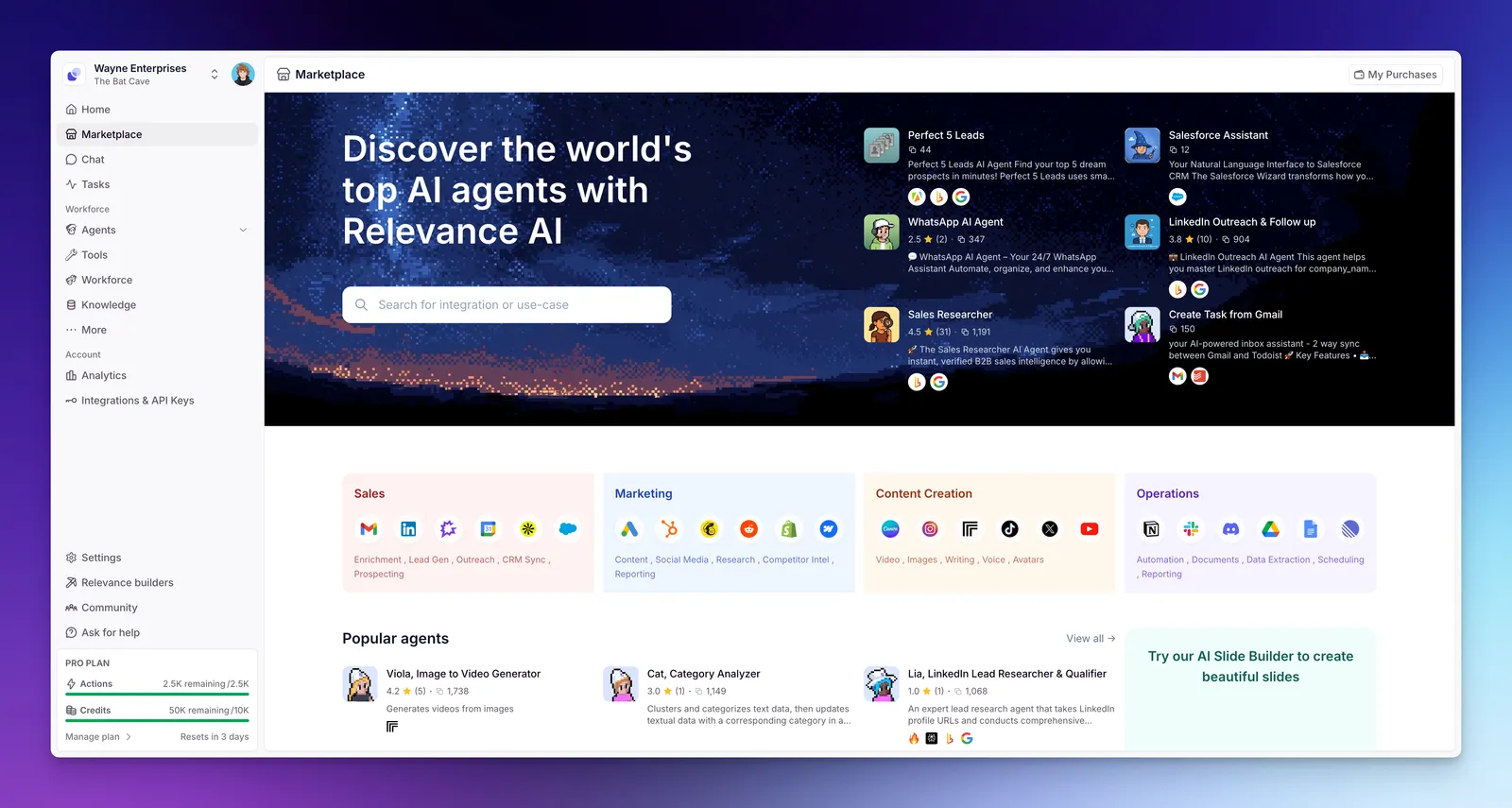 Browse the Marketplace to find pre-built Agents for common use cases.