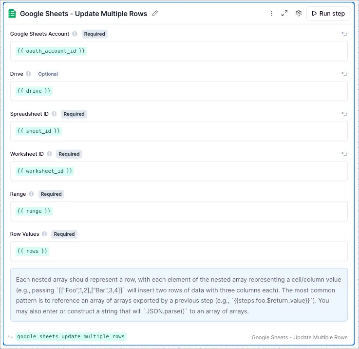 Google Sheets Update multiple rows