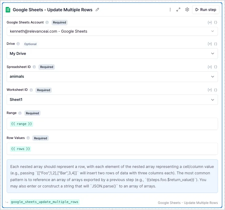 Google Sheets Update multiple rows