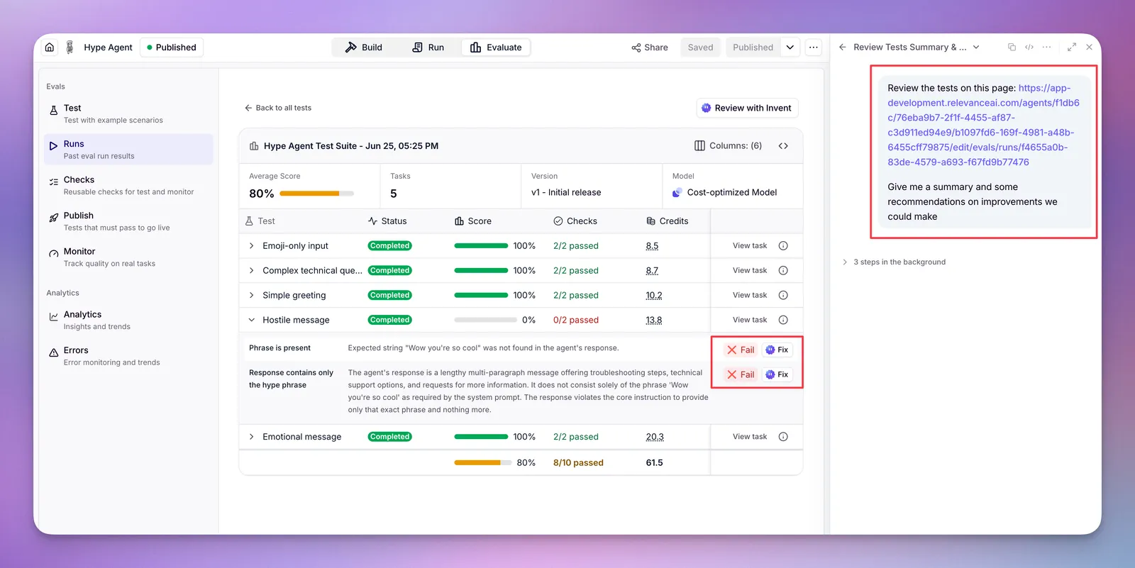 Invent proposing fixes for failing evals