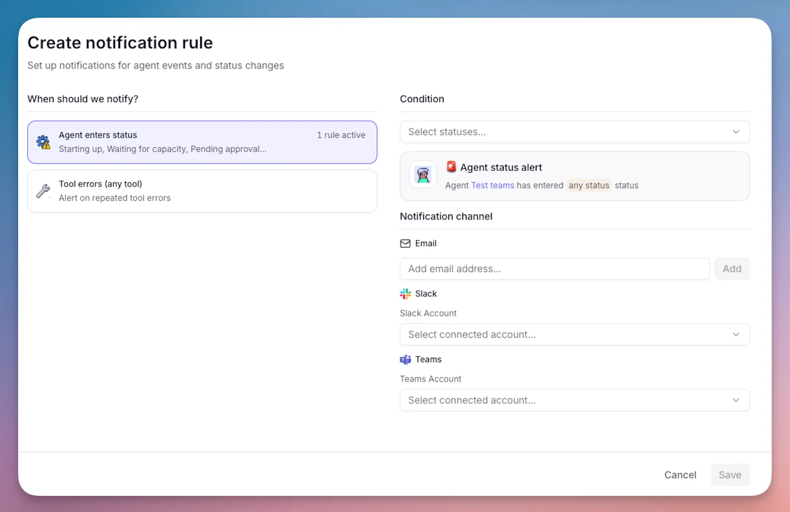 Agent notification configuration