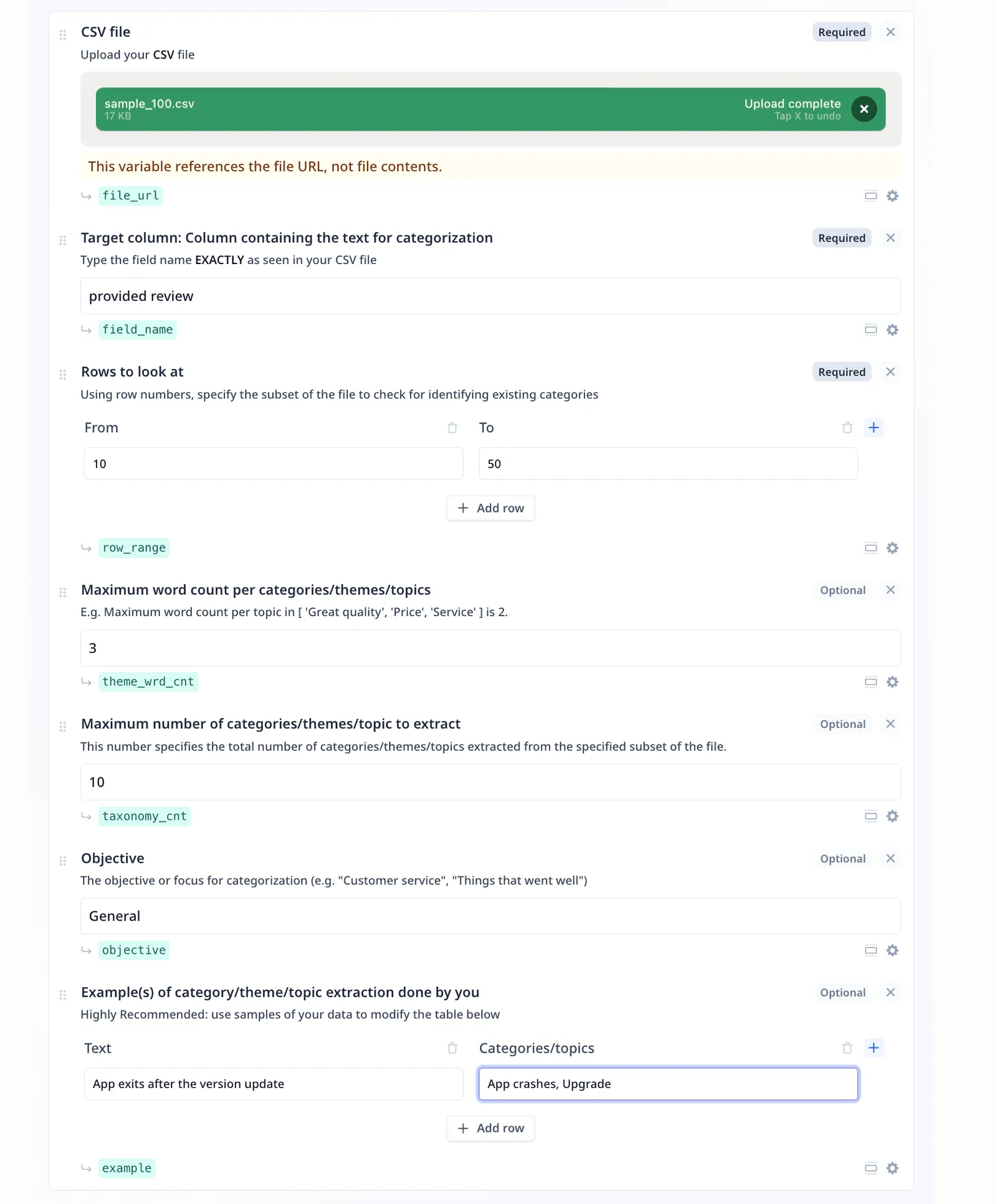 User inputs