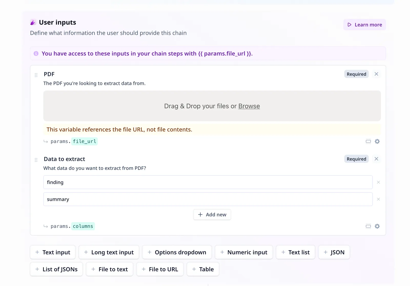 User inputs