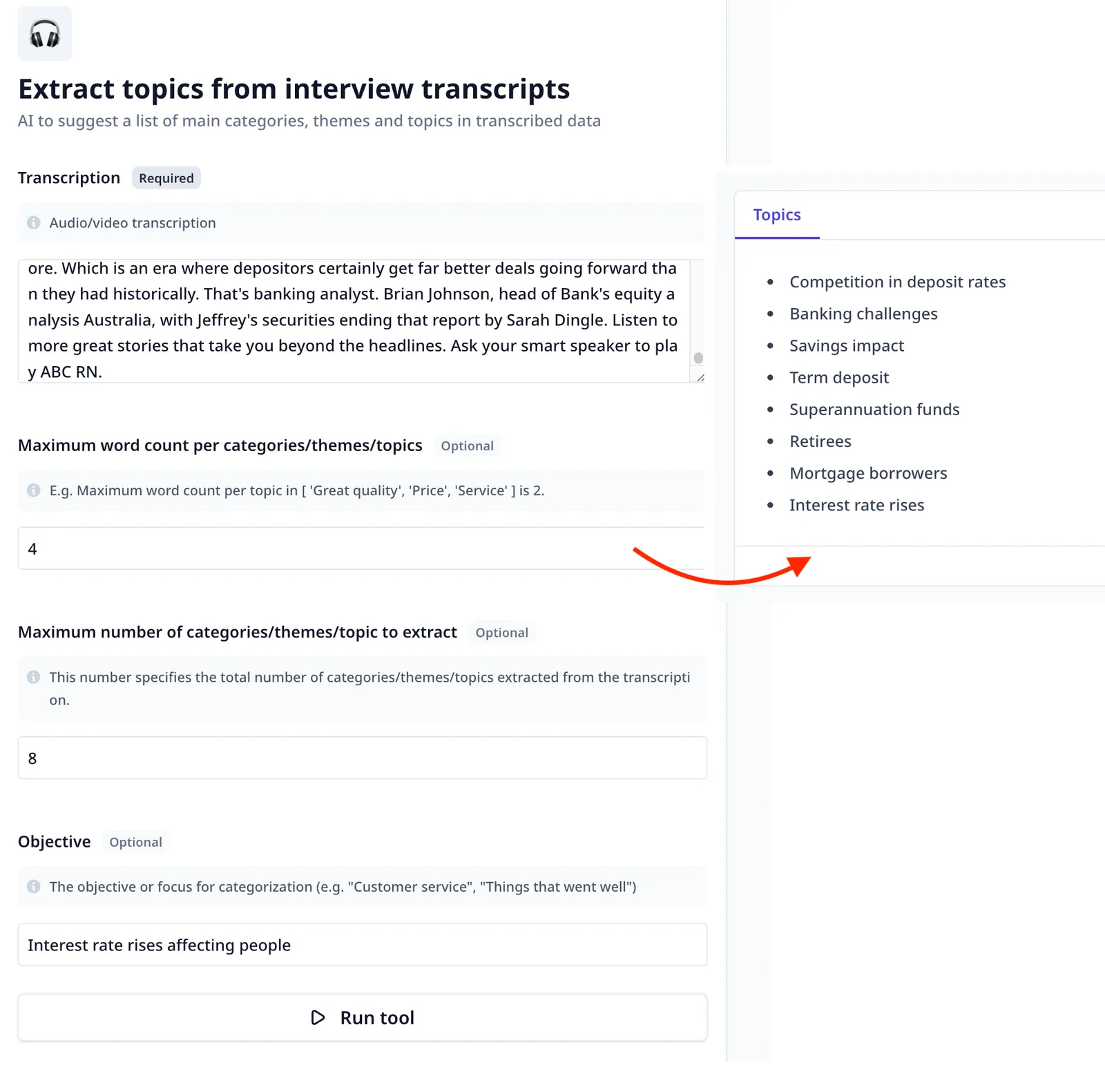 Extract categories in transcripts