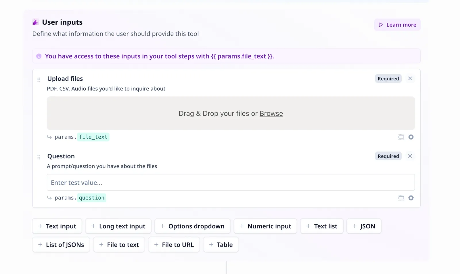 User inputs