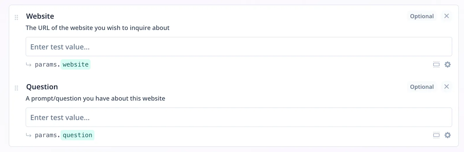 User inputs