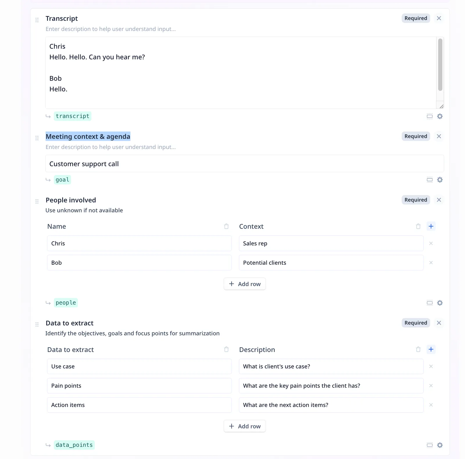 User inputs