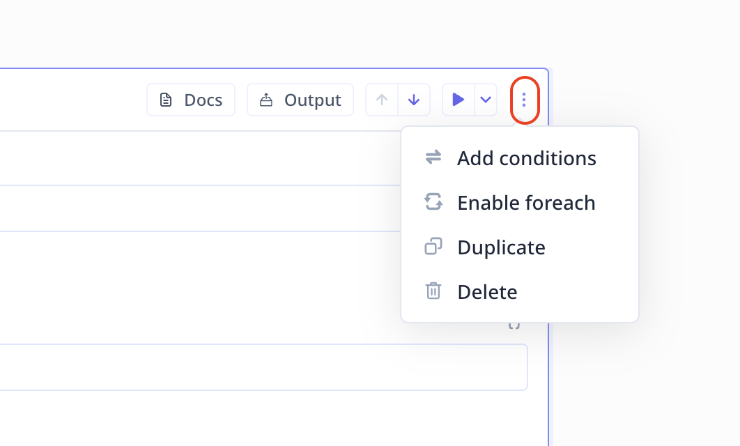 The three-dot step menu open, with Delete highlighted