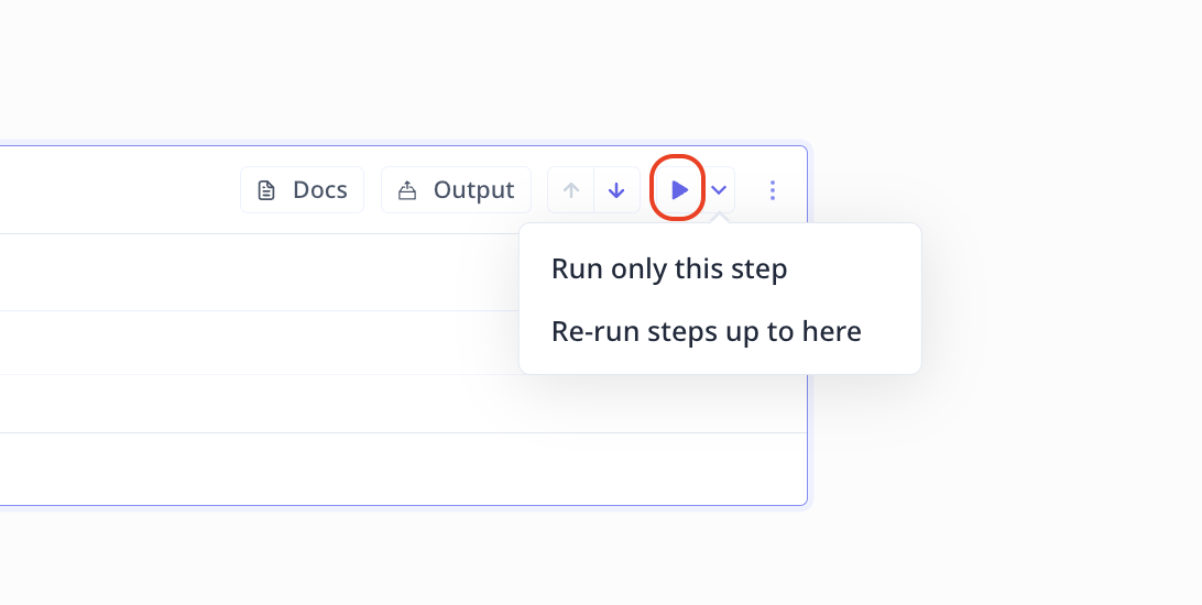 A single step being run from the step menu