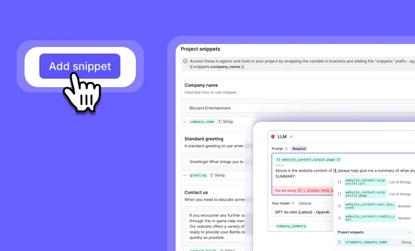 Introducing Snippets: Reusable text variables for your tools and agents