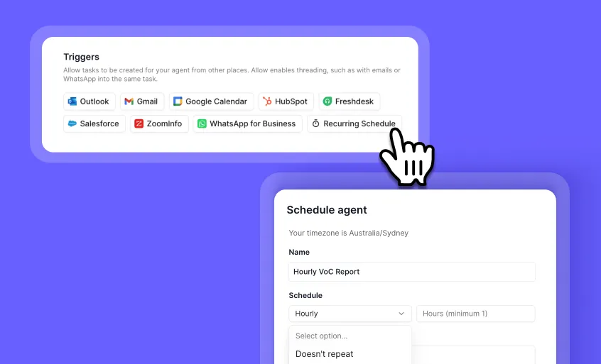 Set Recurring Schedules for your agents—down to the minute
