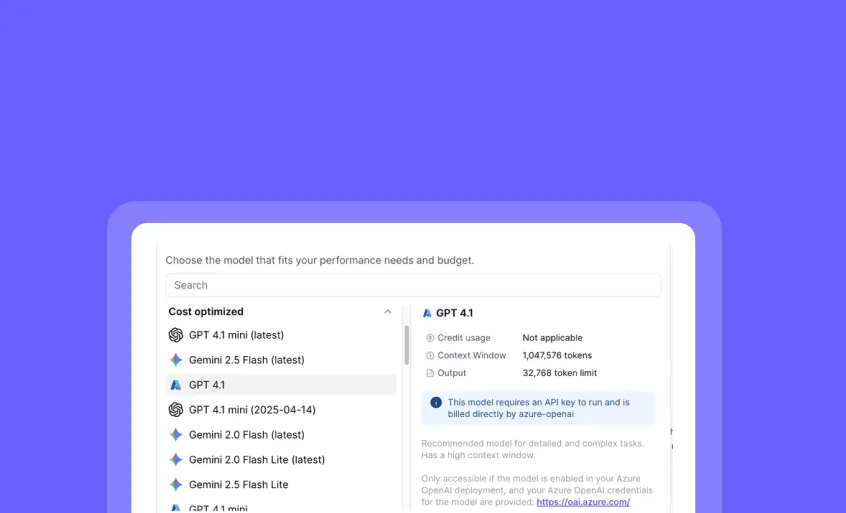 Choose custom Azure OpenAI models directly—No setup required